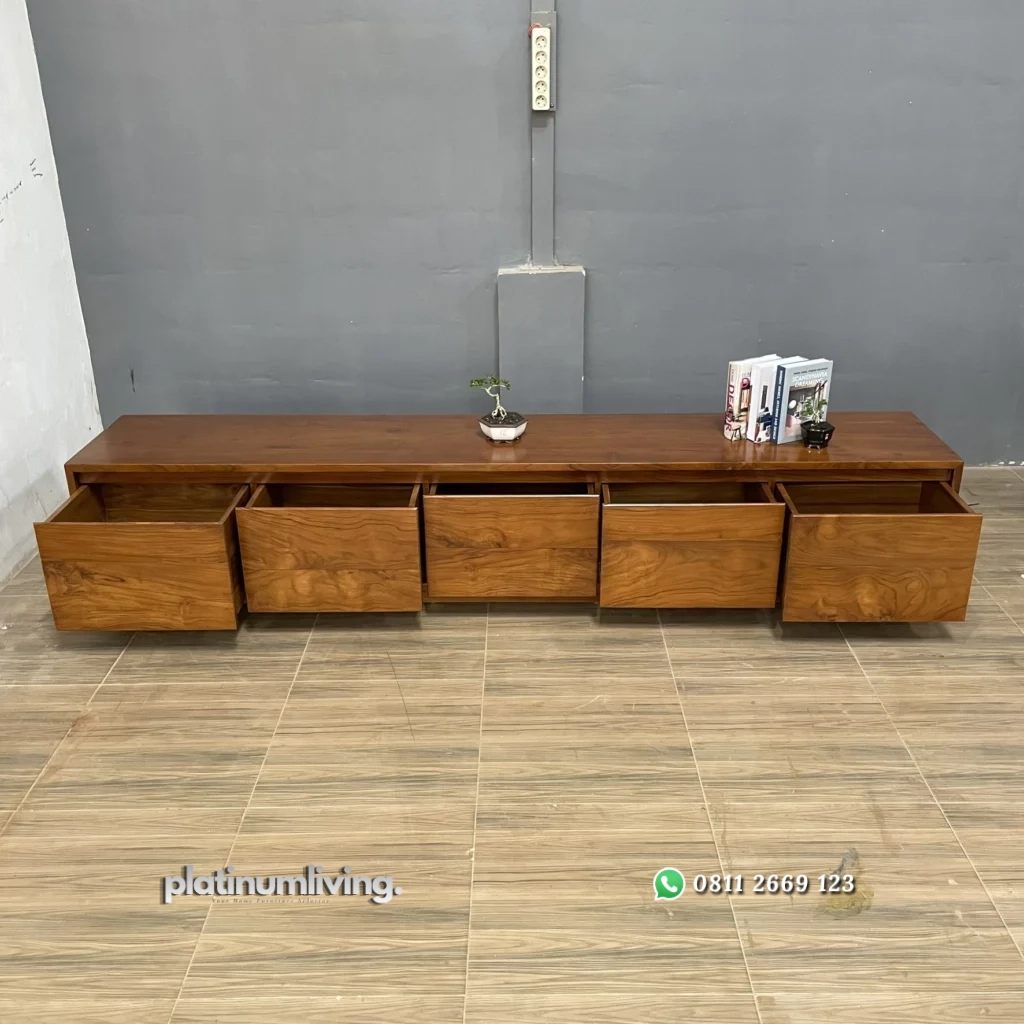 Credenza / Meja TV Kayu Jati Minimalis 5 Laci 1 Credenza Meja TV Kayu Jati Minimalis 5 Laci
