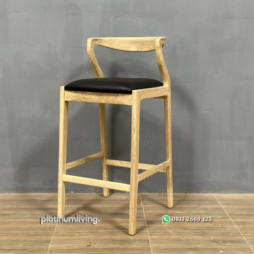 Kursi Bar Kayu Jati Minimalis Dudukan Kulit – Platinum Living Furniture 3