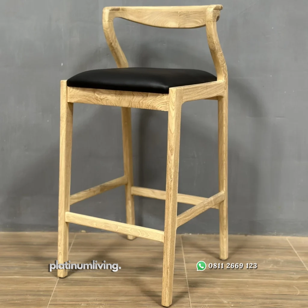 Kursi Bar Kayu Jati Minimalis Dudukan Kulit – Platinum Living Furniture 5