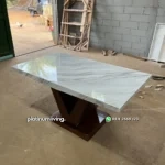 Meja Makan Marmer Kaki V Jati - Gambar 5