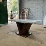 Meja Makan Marmer Kaki V Jati - Gambar 6