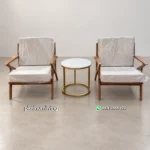 Set Kursi Santai Teras Kayu Jati & Meja Samping Marmer Gold