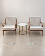 Set Kursi Santai Teras Kayu Jati & Meja Samping Marmer Gold