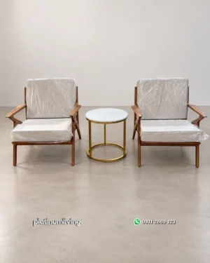 Set Kursi Santai Teras Kayu Jati & Meja Samping Marmer Gold