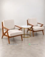 Set Kursi Santai Teras Kayu Jati & Meja Samping Marmer Gold - Gambar 3