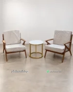 Set Kursi Santai Teras Kayu Jati & Meja Samping Marmer Gold - Gambar 4