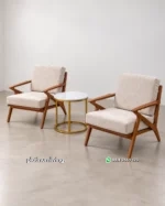 Set Kursi Santai Teras Kayu Jati & Meja Samping Marmer Gold - Gambar 5