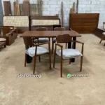 Set Meja Makan Kayu Jati Minimalis 4 Kursi Armchair
