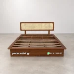 Tempat Tidur Kayu Jati Minimalis Headboard Rotan