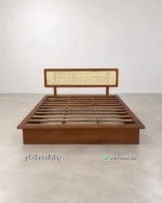 Tempat Tidur Kayu Jati Minimalis Headboard Rotan