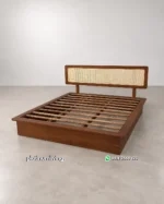 Tempat Tidur Kayu Jati Minimalis Headboard Rotan - Gambar 3