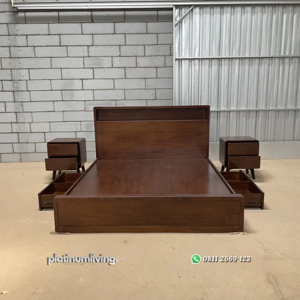 Tempat Tidur Kayu Jati Minimalis Laci